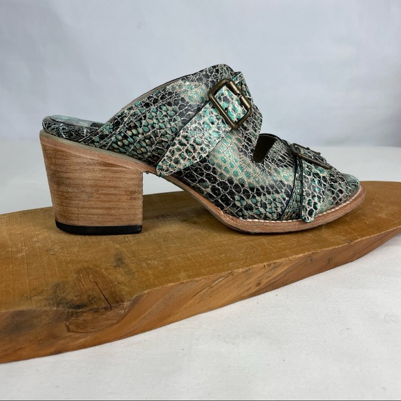 Freebird by Steven Caprice Heeled Leather Sandals Turquoise Multi Snake Size 10 - Picture 7 of 14